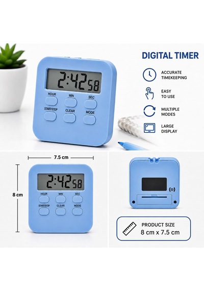 Dol288- Mavi Öğrenci Kronometre Büyük Lcd Ekranlı Manyetik Zamanlayıcı Alarm, Geri Sayım, Ileri Sayım, Kronometre Ve Saat Modu Ders, Mutfak, Spor Ve Ofis Için