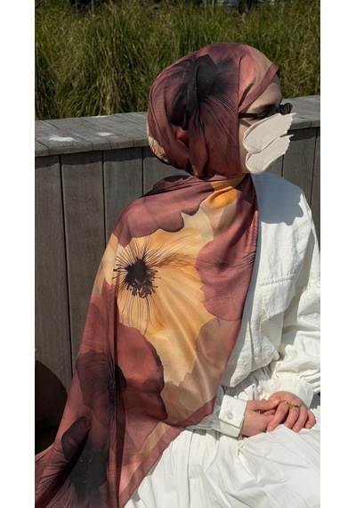 Qalortex Scarf Pamuklu Rosaly Desen Şal-gül Kurusu