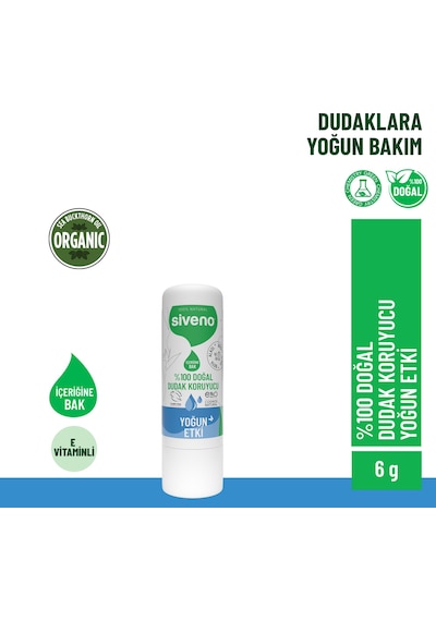 Siveno %100 Doğal Dudak Koruyucu Yoğun Etki Bitkisel Lip Balm Krem Nemlendirici Parlatıcı Onarıcı 6 G