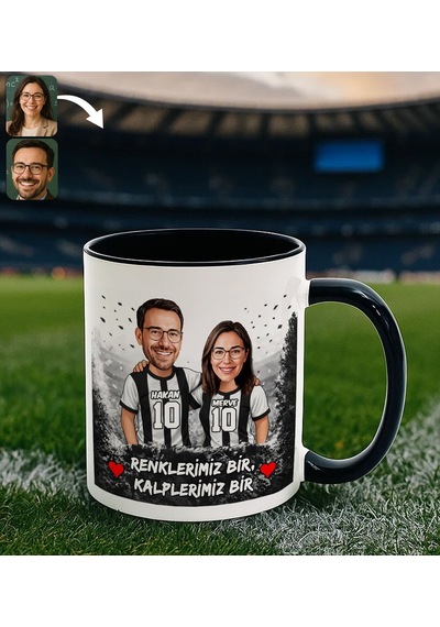 Bk Gift Kişiye Özel İsimli Siyah-beyaz Sevgili Karikatürlü Siyah Kupa Bardak İsim Ve Forma Numaralı Taraftar Kupa, Doğum Günü Hediyesi Kobitmeyencom Çok Renkli