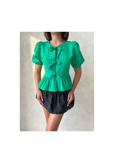 Verymoda Pembe Önden Bağlamalı Poplin Bluz D2699 ZÜMRÜT