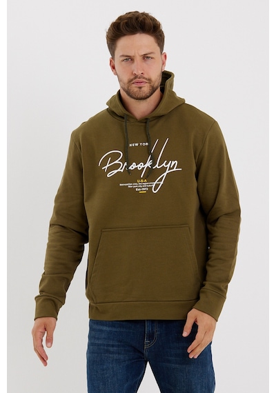 Süperlife Erkek Kapşonlu Oversize Fit Brooklyn Baskılı İnce Sweatshirt Spr23sw361 Haki