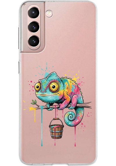 Samsung Galaxy S21 İle Uyumlu Splash Bukalemun Tasarımlı Şeffaf Silikon Kılıf Şeffaf