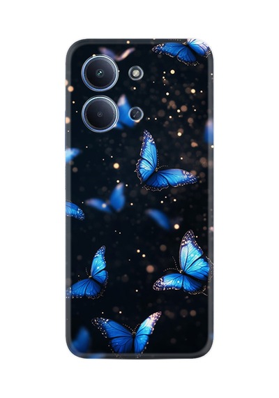 Xiaomi Redmi 15c Kılıf Limited Resimli Uçuşan Mavi Kelebekler 226