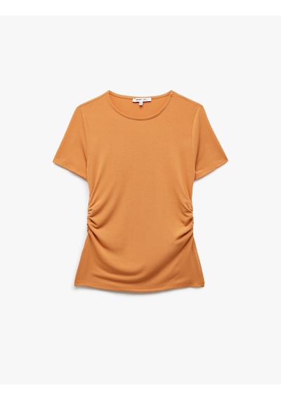Koton Slim Fit Drape Detaylı Bisiklet Yaka Kısa Kollu Tişört Turuncu 5sak50414ek Turuncu