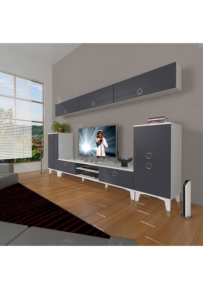 Decoraktiv Eko 9 Mdf Dvd Gold Tv Ünitesi Tv Sehpası Beyaz - Antrasit