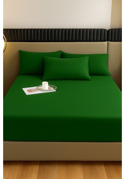 Kadife Kumaş Çift Kişilik Fitted Lastikli Çarşaf Takımı 160x200+30 Cm Yeşil