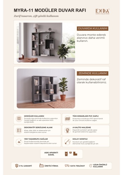 Reyo Enda Home Yegane Duvar Rafı, Duvar Kitaplığı, Dekoratif Kitaplık, Zeminde veya Duvarda Kullanıma Uygun Antrasit Reyo Enda Home Yegane Duvar Rafı, Duvar Kitaplığı, Dekoratif Kitaplık, Zeminde veya Duvarda Kullanıma Uygun Antrasit