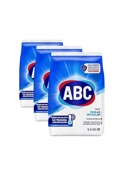 Abc Deterjan Matik Parlak Beyazlar Toz Çamaşır Deterjanı 5,5 Kg 3 Paketi