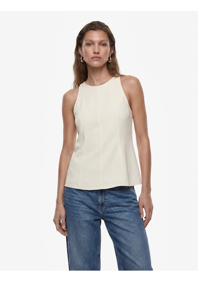Koton Keten Karışımlı Kolsuz Bisiklet Yaka Peplum Top Bej 6sak30130ew Ekru