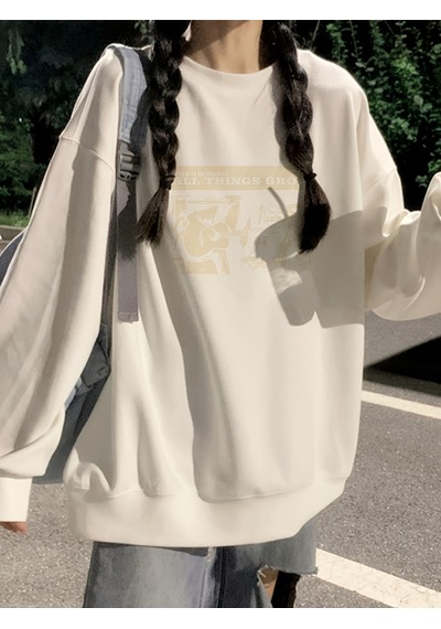 Uyguntarz Unisex All Things Grow Baskılı Oversize Sweatshirt Bej