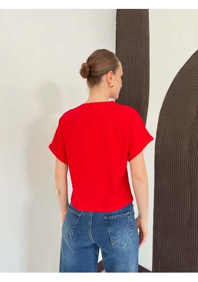 Verymoda Çiçek Detaylı Tişört D2910 Kirmizi