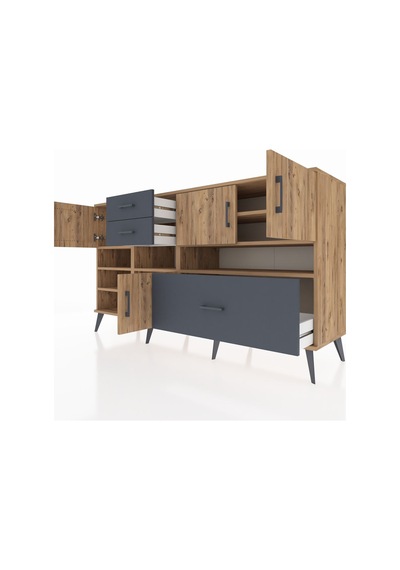 Kronos Konsol 7 Raflı 3 Çekmeceli 4 Kapaklı 176x59x99 Çam-çam/ant Çam-çam/antrasit