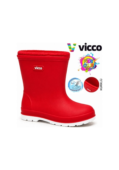 Vicco Mellow Kürklü Pvc Su Çizmesi Yağmur Botu Ortopedik Çocuk Bot Kırmızı