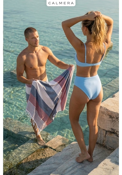 Calmera Natura Peştemal Pamuk - Doğal Saçaklı Plaj, Deniz, Havuz, Spa, Sauna, Spor, Seyahat Havlusu - Lacivert