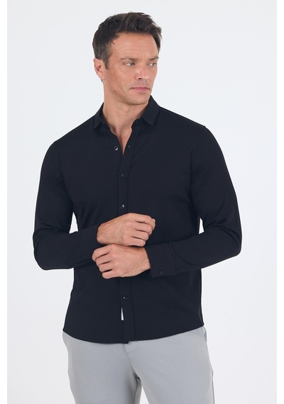 İmza Siyah Uzun Kol Düz Örme Polo Yaka Cepsiz Esnek Classic Slim Fit Gömlek 1004250153 001 Siyah İmza Siyah Uzun Kol Düz Örme Polo Yaka Cepsiz Esnek Classic Slim Fit Gömlek 1004250153 001 Siyah