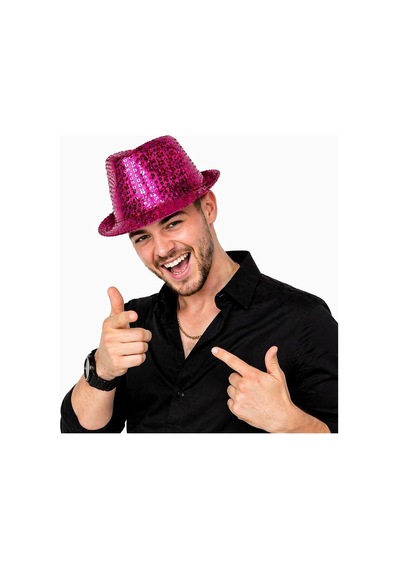 Fuşya Pembe Payetli Disco Parti Şapkası Yetişkin Işıltılı Fötr Model Evimdeyokyok
