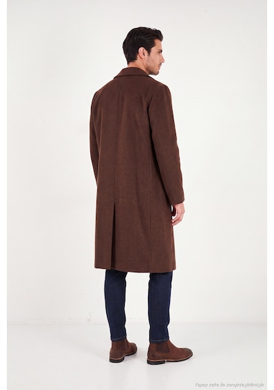 Buratti Loose Fit Kruvaze Yaka Uzun Astarlı Kaşe Kaban Erkek Kaban 681003 Kahve