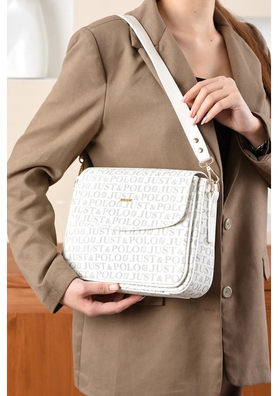 Just Polo Kadın Baskı Detaylı Büyük Boy El Ve Omuz Çantası Beyaz 78184395