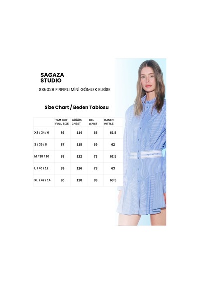 Sagaza Studio Ss6028 Eteği Pileli Gömlek Elbise İndigo