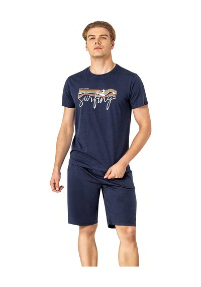 Pierre Cardin 6073 Erkek Kısa Kollu Şortlu Pijama Takım-indigo İndigo