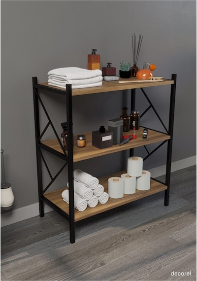Morpanya Rose Banyo Düzenleyici Banyo Dolabı Çok Amaçlı Dolap 3 Katlı Metal Mutfak Düzenleyici Ceviz