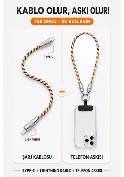 Torima Hızlı Şarj Kablosu Telefon Askısı Type-c To Lightning 27w Örgü Data Kablo U32 Renkli