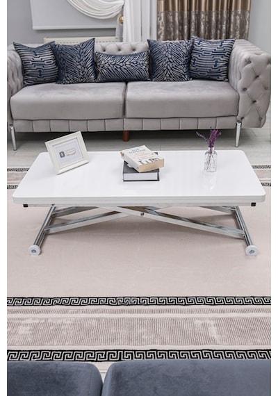 Home Üst Tabla Mdf Beyaz Oval Köşe Alt Krom