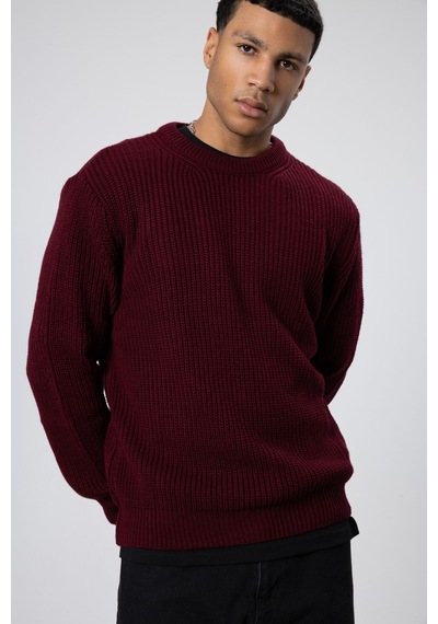 Vamos Bisiklet Yaka Oversize Triko Kazak V60-10 Bordo