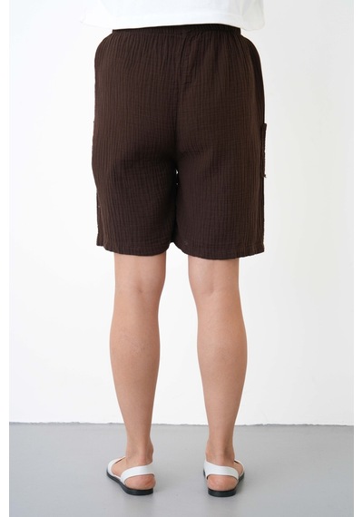 The Voler Müslin Şort Kadın Yüksek Bel Oversize Rahat Kesim Cepli %100 Pamuklu Yazlık Şort Kahverengi The Voler Müslin Şort Kadın Yüksek Bel Oversize Rahat Kesim Cepli %100 Pamuklu Yazlık Şort Kahverengi