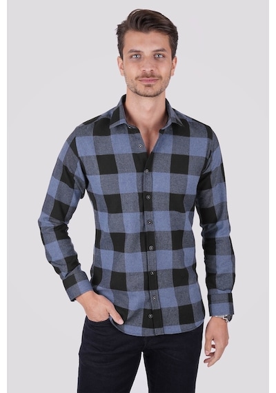 Mavi Siyah Dama Desenli Slimfit Oduncu Gömlek Mavi Mavi Siyah Dama Desenli Slimfit Oduncu Gömlek Mavi