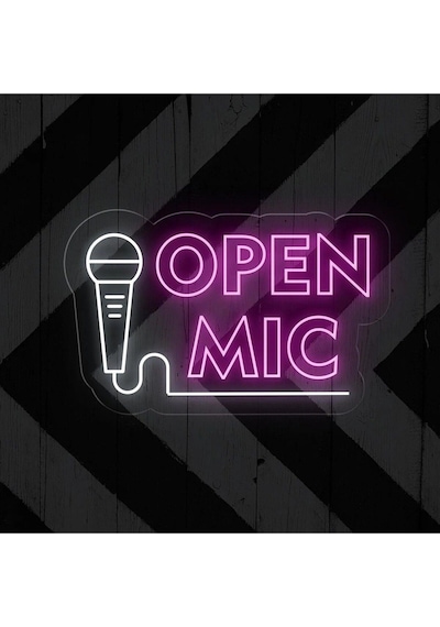 Open Mıc Yazılı Ve Şekilli Neon Tabela Pembe