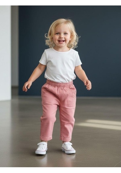 Zekids Kız Bebek Yumuşak Dokulu Cep Detaylı Beli Lastikli Pantolon-16522 Gül Kurusu