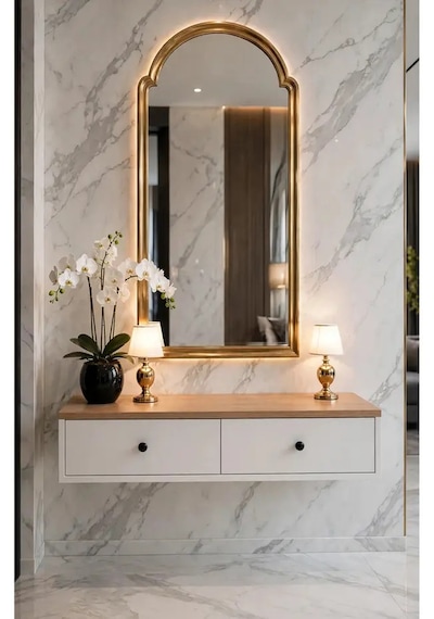 Modern Mdf Beyaz 2 Kapaklı Makyaj Masası - Dresuar Beyaz Safir Meşe
