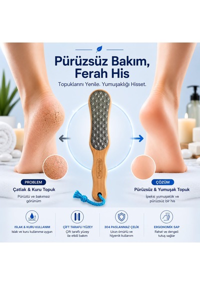 Çift Taraflı Ayak Törpüsü Paslanmaz Çelik Nasır Ve Topuk Çatlağı Törpüsü, Ergonomik Saplı, Islak/kuru Kullanıma Uygun, Ev Tipi Pedikür Ayak Ovucu