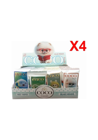 Coco Fresh Cep Islak Mendil 15'li Paket 36'lı Kutu x 4 Sevimli Hayvanlar144'lü Set
