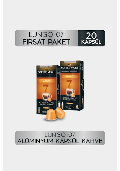 Coffee More 7 Lungo Kapsül Kahve 10 X 2 Paket 20 Adet Nespresso Uyumlu Kapsül Kahve