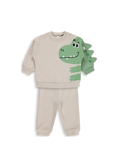 Civil Baby Dinozor Baskılı 3-18 Ay Takım - Bej Taş Rengi