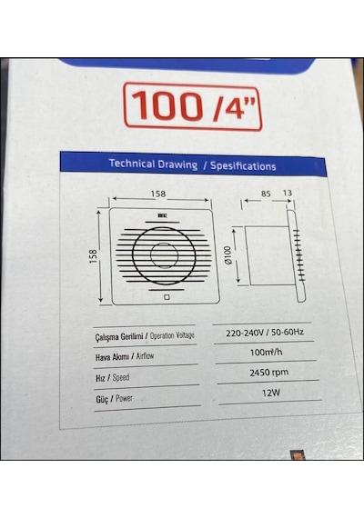 100'lük Banyo Tuvalet Aspiratör Havalandırma Fanı 10 CM Çaplı