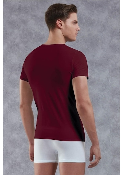 Doreanse 2855 Erkek Modal V Yaka Kısa Kol Bordo T-Shirt