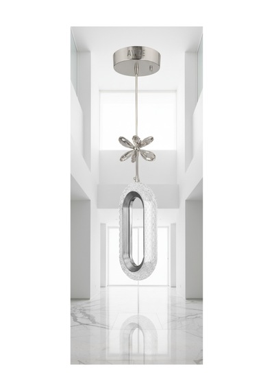 Selin Silver Modern Led Sarkıt Avize Kristal Çiçek Detaylı Oval Tasarım Tekli Avize Gümüş Gümüş