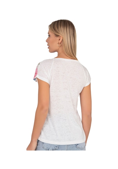 Kadın Floral Desenli Yazı Detaylı Bluz Ekru 25792 Ekru