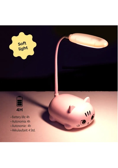 My Kitty Şarj Edilebilir Esnek Boyunlu Led Masa Lambası - Göz Dostu Gece Lambası Pembe