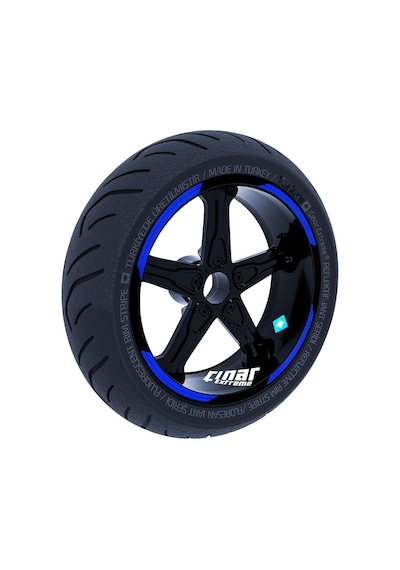 Double Stripe Tasarımlı Reflektif Mavi Jant Şeridi Sticker Çınar Extreme