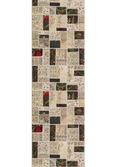 Bej Patchwork Desenli Premium Masa Örtüsü Runner Rnr289n11