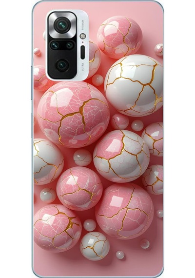 Redmi Note 10 Pro Uyumlu Pembe Beyaz Kırık Toplar Baskılı Silikon Kılıf Renkli