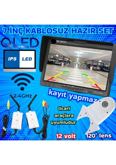 Kablosuz 7 İnç Ekran Beyaz Tepe Kamera Set Kayıt Yapmaz - 12 Volt
