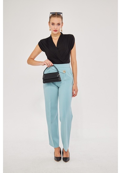 Lovelf Kare Düğme Bol Paça Pantolon Mint Yeşili Mint Yeşili