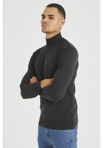 Füme Erkek Slim Fit Yarım Balıkçı Yaka Akrilik-pamuk Karışımlı Basic Triko Kazak Füme