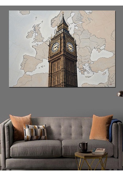 Tarihi Big Ben Saat Kulesi Dekoratif Kanvas - Mdf Ahşap Tablo